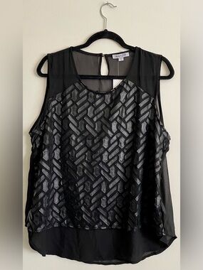 🛞 NWT WAPI Plus Size Black Sheer Overlay Sleeveless Blouse 🛞